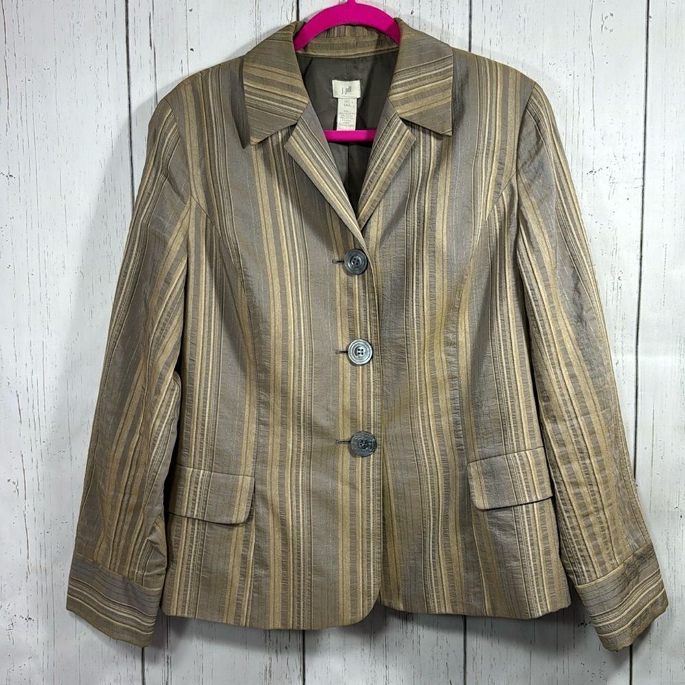 J.Jill Striped Blazer Jacket Wool Blend Metallic Neutral Tall 14T
Professional